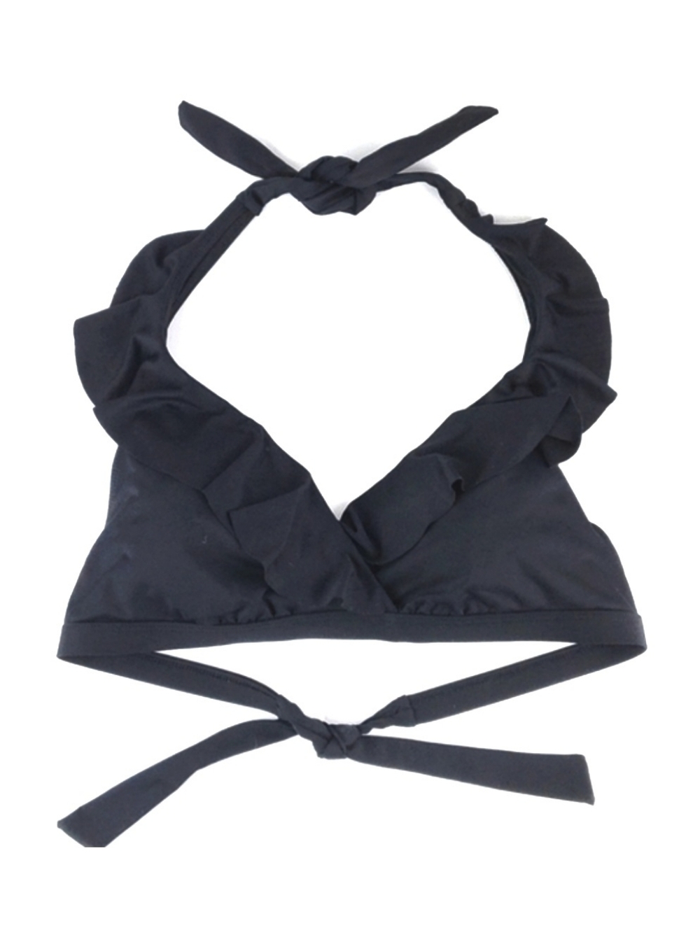 Lauren Ralph Lauren Black Ruffle Detail Halter Style Bikini Swimsuit Top Size 14